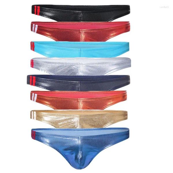 Calzoncillos 8 unids/lote sexy ropa interior gay hombres calzoncillos tanga de cuero de imitación t-panties masculino u bolsa convexa cueca calzoncillos tangas