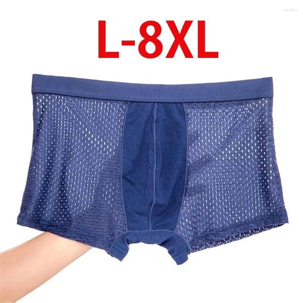 Sous-vêtements 8XL grande taille hommes Boxer Shorts bambou fibre maille sous-vêtements mâle décontracté sport culotte couleur unie respirant doux