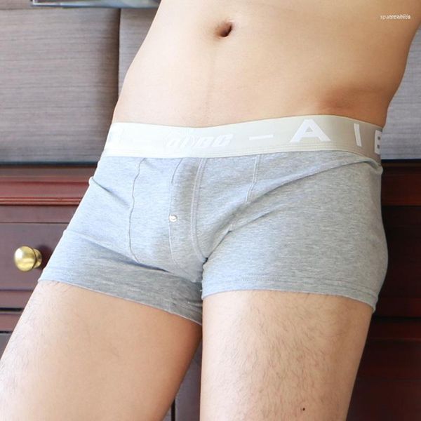 Calzoncillos AIBC para hombre, ropa interior de algodón, cintura baja, costillas plateadas, lado ancho, bragas planas frescas, bóxer Gay para hombre, Boxers cortos sexuales para hombre