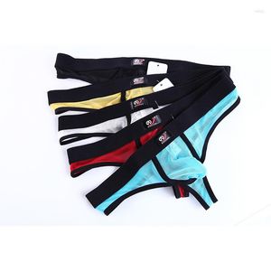 Calzoncillos AIIOU, ropa interior Sexy para hombre, calzoncillos de 5 uds, Tanga Gay, bragas Sissy, bolsa para pene, suspensorio transparente con agujero de malla