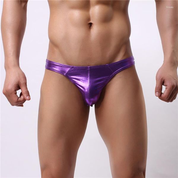 Slip AIIOU Sexy sous-vêtements hommes slips exotique Faux cuir Gay hommes brillant Bikini brevet mince charmant