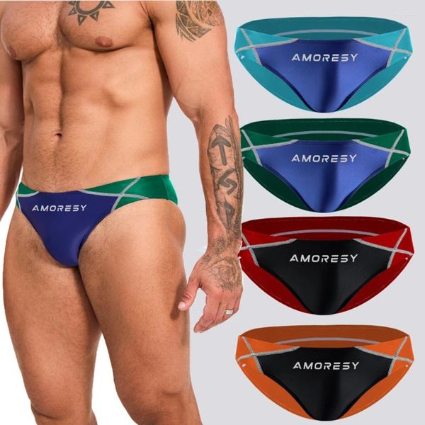 Slips AMORESY Hommes Spandex Couleur Correspondant Ultra Taille Basse Sexy Sports Plage Huileux Omfortable Soie Lisse Maillot De Bain Slip