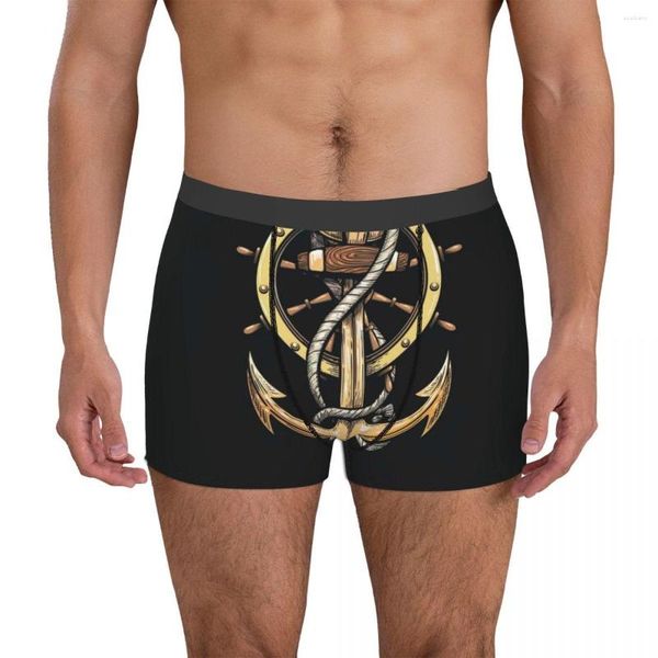 Slip Anchor In Ropes And Ship Wheel Breathbale Culottes Sous-vêtements masculins Shorts imprimés Boxer Briefs