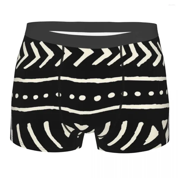 Sous-vêtements Art Tissu de boue africaine Noir et blanc Culotte respirante Sous-vêtements masculins Short imprimé Boxer Briefs