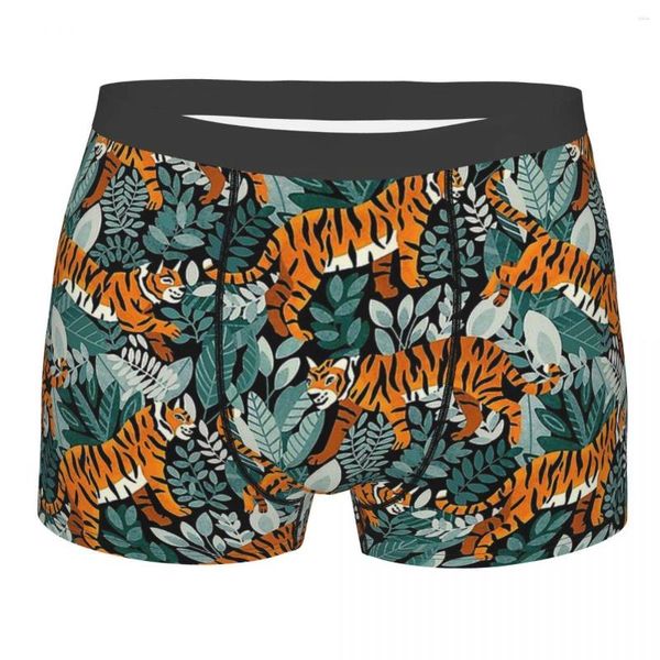 Caleçons Bengal Tiger Sarcelle Jungle Feuilles Tropicales Plage Cool Respirant Culottes Shorts Boxer Slips Sous-Vêtements Pour Hommes