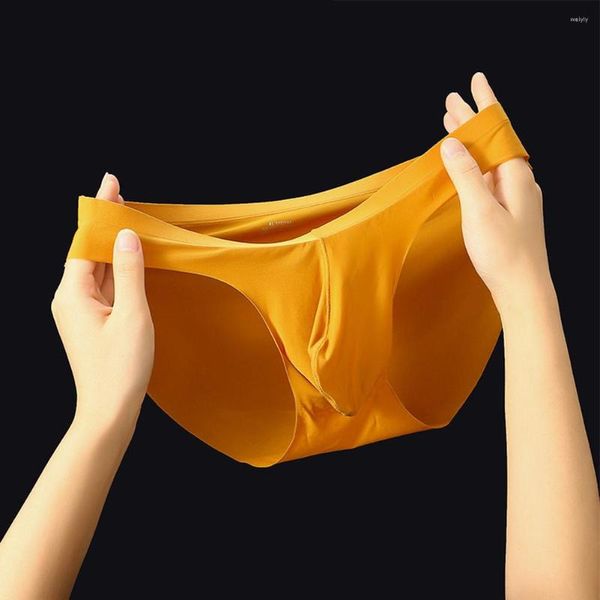 Sous-vêtements Big convexe renflement améliorant la poche sous-vêtements sexy hommes slips cool été mince glace soie respirant culotte solide taille basse lingerie