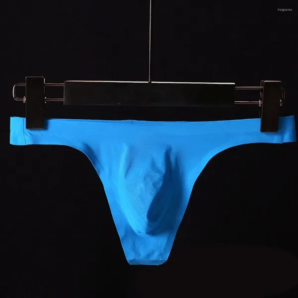 Calzoncillos Bikini Bolsa convexa Seda de hielo sin costuras para hombre Transpirable Sexy de una sola pieza Tanga de talle bajo T-Pants Sissy Bragas Lencería