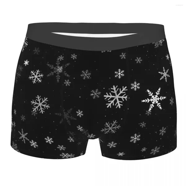 Caleçon motif flocons de neige noir et blanc, culotte joyeux joyeux noël, sous-vêtements pour hommes, short confortable, Boxer