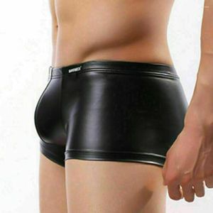 Sous-vêtements noirs hommes sous-vêtements boxer slips confortables quatre coins en cuir verni polyester sexy style slimfit