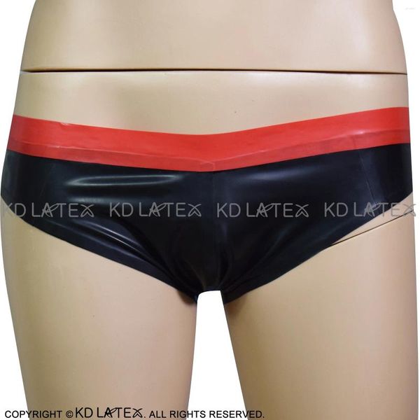 Calzoncillos negros con adornos rojos Top Head Sexy Breques de látex Pantalones cortos de ropa interior DK-0102