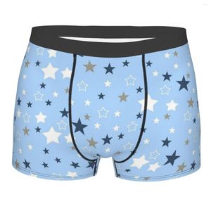 Onderbroek blauwe sterren tegel mannen sexy ondergoed bokser hombre jongens polyester print zachte briefs boksershorts