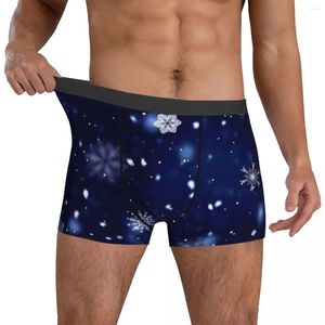 Sous-vêtements bleu hiver flocon de neige sous-vêtements joyeux noël hommes shorts slips confortable Boxer Trenky imprimé grande taille
