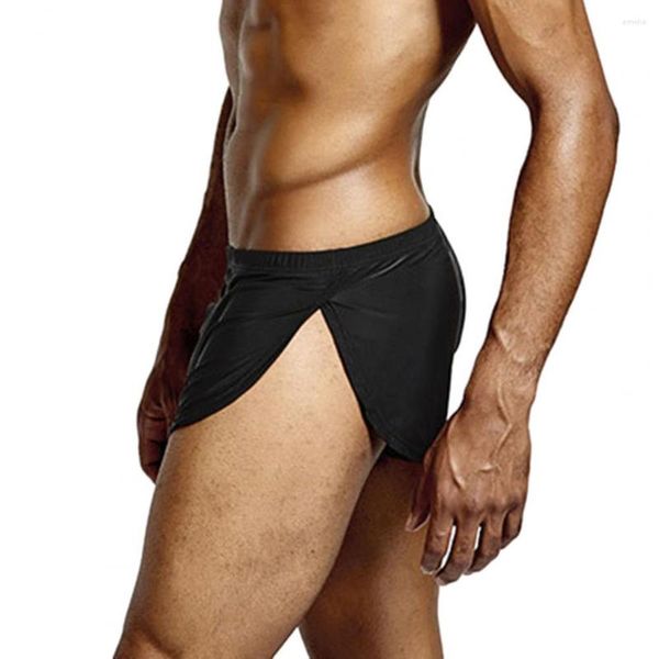 Sous-vêtements Coupe près du corps Hommes Respirant Short de taille basse pour hommes Taille élastique Côté Split Ice Silk Lounge pour vêtements de nuit