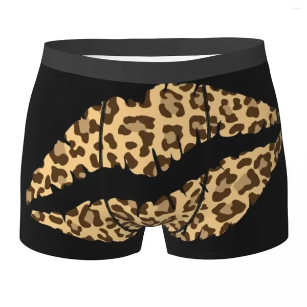 Calzoncillos Boxer Leopard Print Labios Bragas Ropa interior suave para hombres Pantalones cortos para Homme Man Boyfriend Regalos