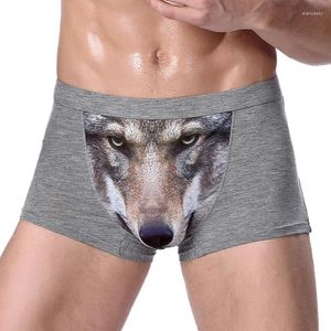 Calzoncillos Boxer para Hombre, bragas de lobo Modal, Animal de dibujos animados, Boxers divertidos para Hombre, bolsa en U, ropa interior abultada, regalo de lencería