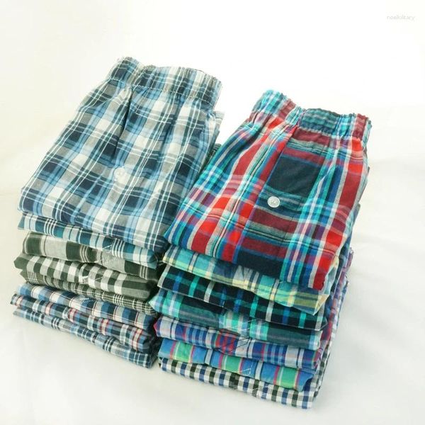 Calzoncillos Boxer Shorts Casual Plaid Cintura elástica Botón Ropa interior para hombre Tejido para el hogar