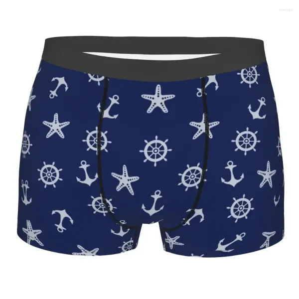 Sous-pants Boxer Shorts Briefes Men Men Navy Blue Nautical Anchor Match Sous -wear Breathable pour Male Plus Taille