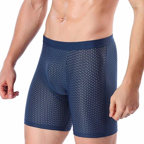 Caleçons boxeurs slips homme glace soie short homme grande taille hommes maille culotte respirant Long Boxer pour hommes sous-vêtements Midnite