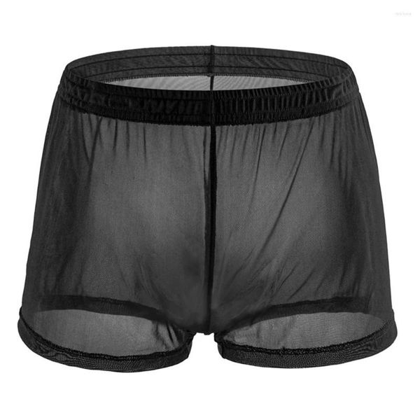 Calzoncillos bóxer para hombre, ropa interior transparente con bolsa para gais, bragas ultrafinas de malla Sexy, bóxer transparente, lencería, pantalones cortos