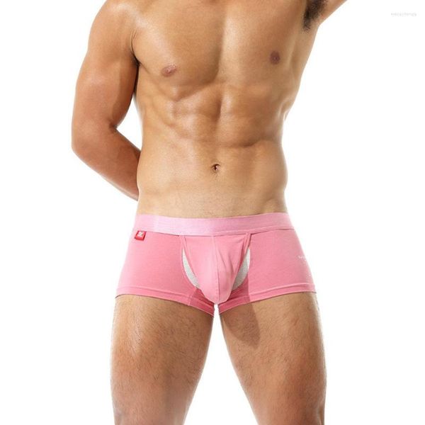 Calzoncillos Boxers para hombres, ropa interior con bolsa dividida, pantalones cortos, ropa interior Sexy Gay para hombre, bragas de verano chulas para hombre de secado rápido