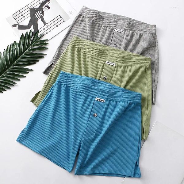 Calzoncillos Boxers ropa interior de algodón elástico para hombres calzoncillos Boxer sueltos cómodos pantalones cortos abiertos roscados para dormir bragas masculinas