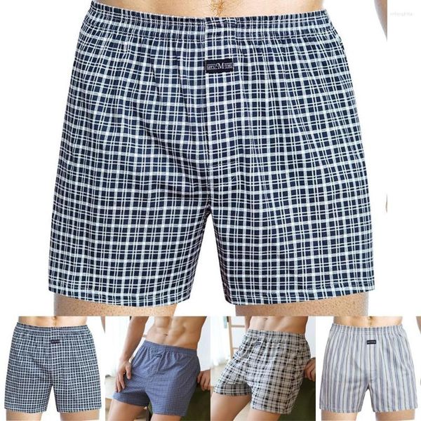 Calzoncillos Boxers Shorts para hombre Sleep Bottom Casual Loose Plaid Pierna ancha Boxershorts de algodón Hombres Ropa interior íntima para el hogar Calzoncillos