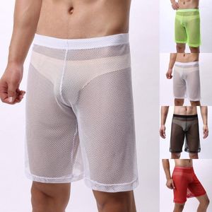 Onderbroek boksershorten mannen pure mesh doorzichtige boksers shorts losse lounge visnet ondergoed mannelijke transparante zachte slipjes trunks clubkleding