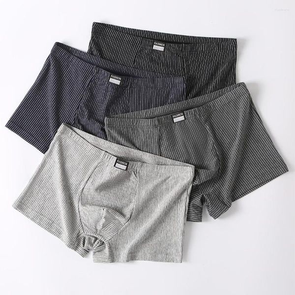 Calzoncillos Boxershorts para hombre, pantalones cortos con bolsa convexa en U, ropa interior Boxer, calzoncillos suaves, sexys, transpirables, a rayas, ropa de playa cómoda