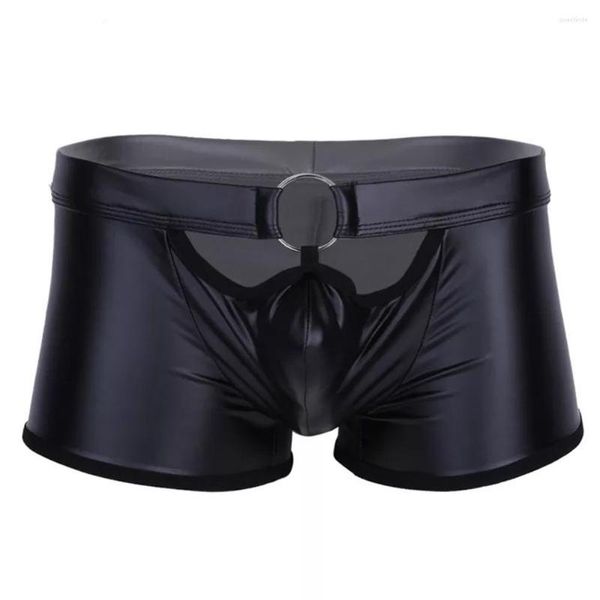 Sous-vêtements Boxershorts Hommes Sexy Temptation Mat Faux Cuir Wet Look Sous-vêtements Shorts U Poche Convexe Boxer Brief Calzoncillos