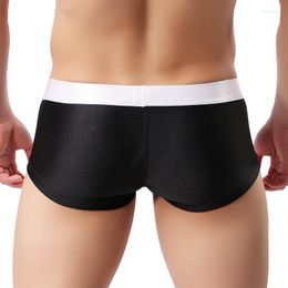 Slip Marque Homme Sexy Soie Slips Mini Boxers Shorts Sous-Vêtements Gay Male Bulge Pouch Trunks Culottes