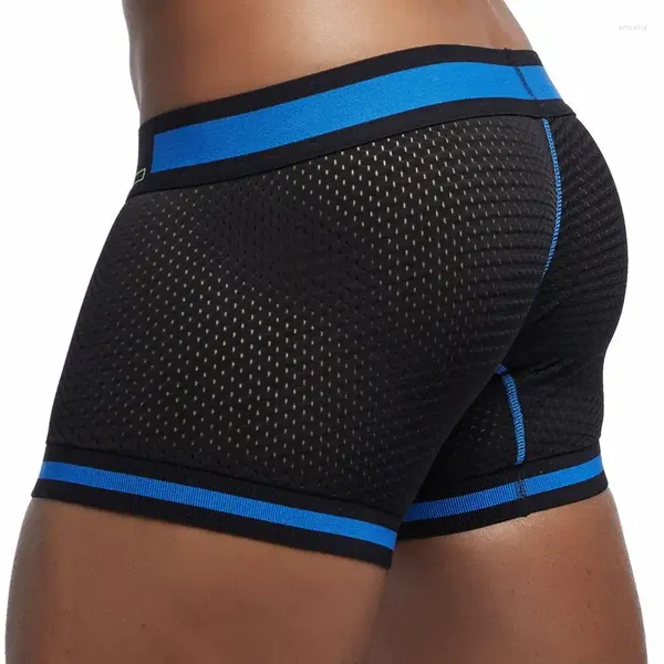 Sous-vêtements marque hommes Boxer sous-vêtements Sexy Cueca maille Shorts vêtements pour hommes boxeurs en Nylon Fitness pantalons élastiques conception de jambe