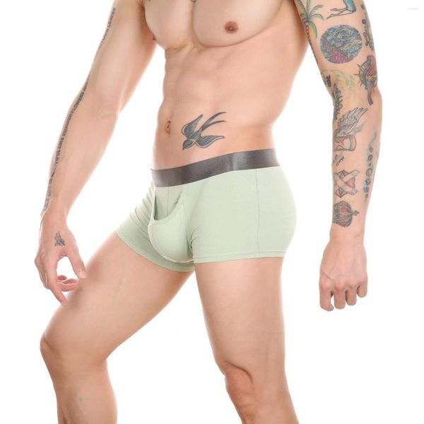 Calzoncillos de marca para hombre, calzoncillos bóxer, ropa interior Sexy Gay, bragas con funda para pene, calzoncillos bóxer largos con bolsa de elefante, lencería erótica, bañadores