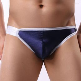 Slip marque hommes slips sous-vêtements homme culotte Sexy taille basse U convexe Gay Cuecas demi creux pénis poche Bikini Jockstrap
