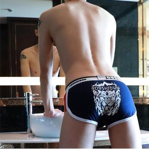 Caleçon Marque Hommes Sexy Bikini Gay Garçon Boxers Trunks Tiger Fist Imprimer Sous-Vêtements Hommes Mode Homme Serré Taille Basse Culotte Respirante