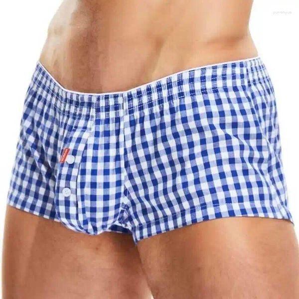 Calzoncillos marca SEOEBAN a cuadros para hombre Boxers ropa interior sexy suelta bolsa de pene grande hombres bragas masculinas hombre Aro pantalones pantalones cortos ropa de casa