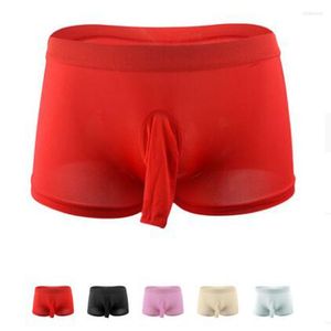 Caleçon marque Sexy hommes boxeurs avec sac de poche de pénis ouvert sous-vêtements culottes courtes noir blanc rouge kaki rose ZJH803