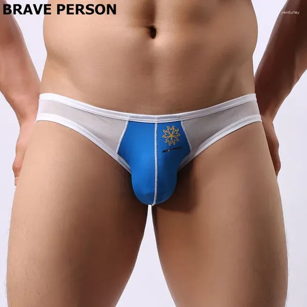 Calzoncillos persona valiente traje de baño para hombre ropa interior transparente bolsa de malla hombres bikini calzoncillos de tiro bajo pene bulto bragas sexy gay