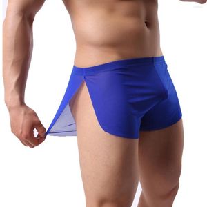 Caleçon Respirant Hommes Sous-Vêtements Pénis Bulge Pouch Boxer Shorts Translucide Ultra-Mince Érotique Sommeil Bas