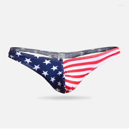 Caleçon slips sous-vêtements pour hommes tongs drapeau américain Sexy rayé Shorts poche bombée confortable pour hommes string