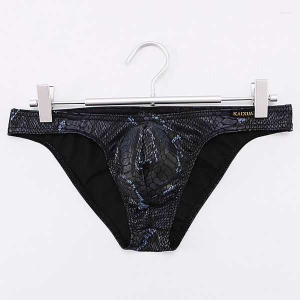 Calzoncillos Calzoncillos Ropa interior de piel de serpiente Hombres Cintura baja Bragas sexy Resbalones Bolsa para pene Erótico XL Bikini gay U Convexo Negro