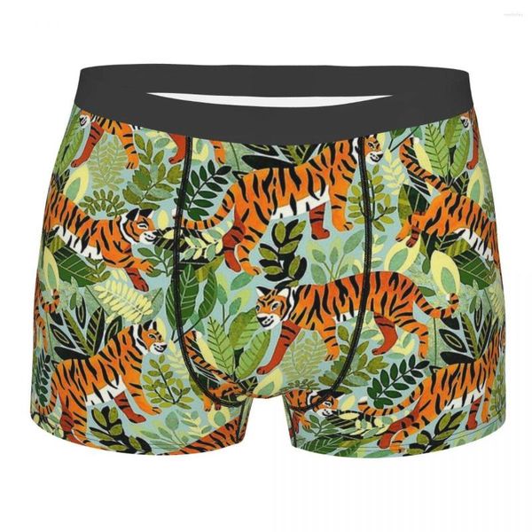 Caleçon brillant tigre du Bengale Jungle feuilles tropicales plage culotte respirante short Boxer slips sous-vêtements pour hommes Sexy