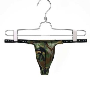 Sous-pants Camouflage Mens Thong Sexy Sexe Soued Pocket G-String Tissu Low Waited Breathable Polyester S XL Q240430
