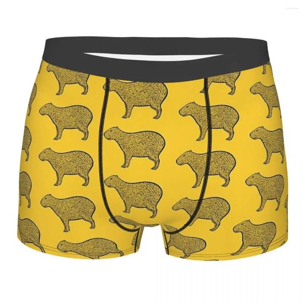 Caleçon Capybara Hydrochoerus Hydrochaeris Design Animal Encre Art Jaune Coton Culotte Homme Sous-Vêtements Short Boxer Slip