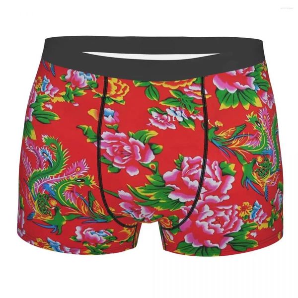 Caleçons de style chinois du nord-est de grandes fleurs hommes boxer slips hautement respirants de qualité supérieure shorts d'impression cadeaux d'anniversaire