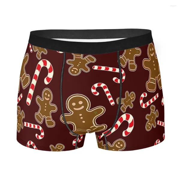 Caleçons de Noël en forme de canne à sucre et de pain d'épice pour homme, culotte respirante, sous-vêtements masculins, imprimés, Boxer