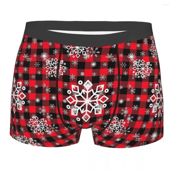 Calzoncillos Navidad a cuadros copo de nieve rojo negro blanco feliz año bragas de algodón ropa interior de hombre pantalones cortos cómodos calzoncillos tipo bóxer