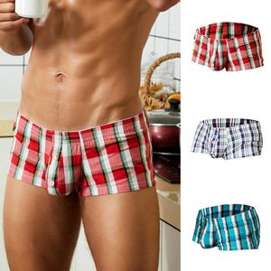Onderbroek klassieke sexy plaid heren boksers shorts heren ondergoed u convex zakje slipjes boksers voor mannelijke homme