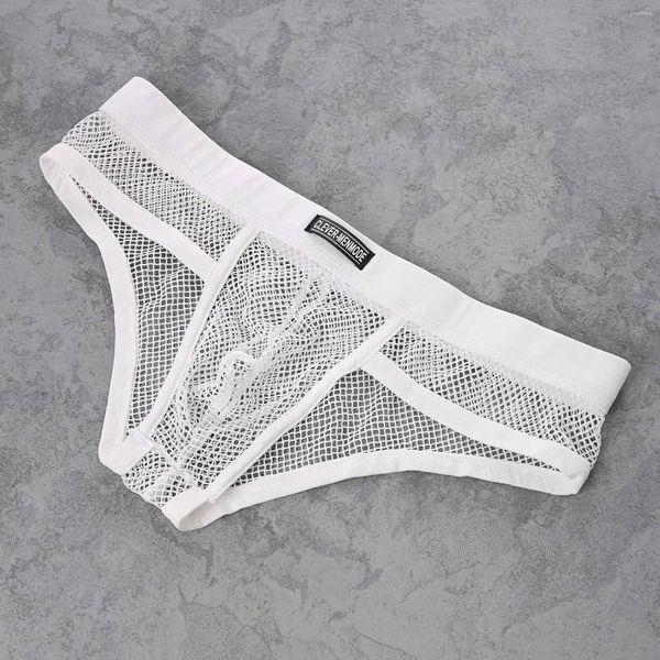 Calzoncillos CLEVER-MENMODE Hombres Ropa interior de malla Calzoncillos sexy Transparente Verano Transpirable Lencería Bragas Pantalones cortos Red de talle bajo para hombre