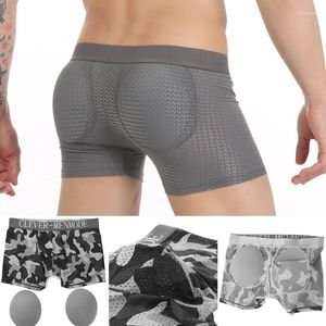 Caleçons CLEVER-MENMODE Boxer sexy pour hommes avec coussinet push-up amovible de BuBack améliorant le levage respirant trou d'air culottes sous-vêtements