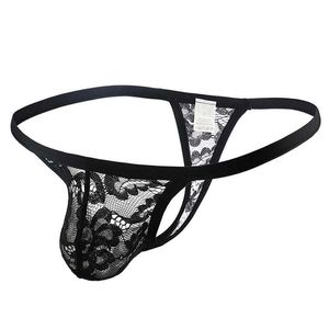Onderbroek Clevers-Menmode Mens Sexy transparant kanten ondergoed Bloemgaas Seksueel geliefde fetisjisme Sissy Gay Bikini Q240430